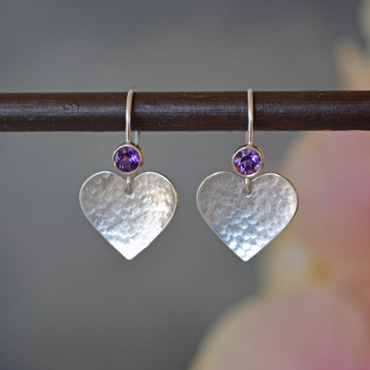 amethyst sterling silver heart earrings
