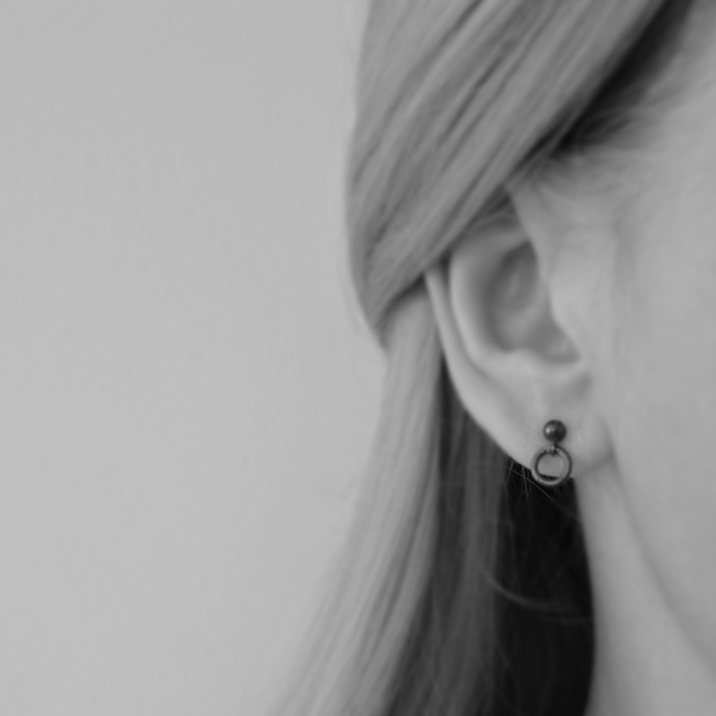Oxidised sterling silver ball and circle stud earrings.