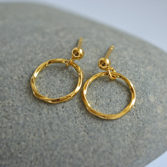 gold vermeil ball and twisted circle stud earrings