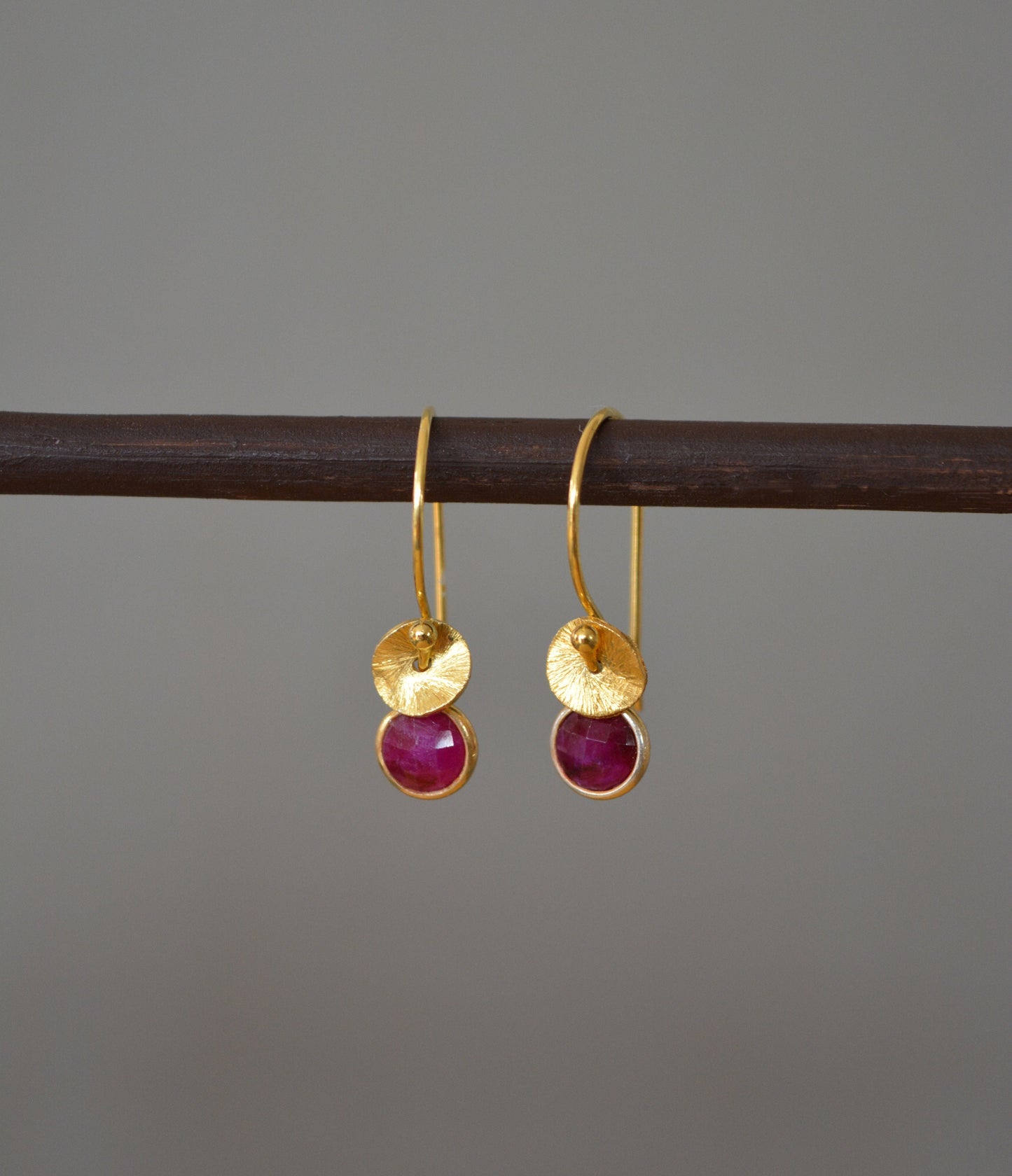 24k gold vermeil and ruby earrings.