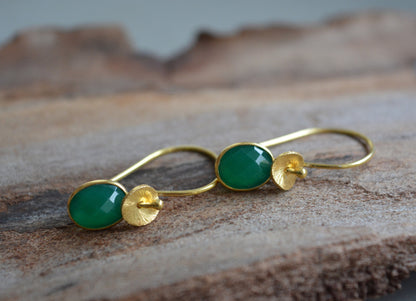 24k gold vermeil and green onyx earrings.