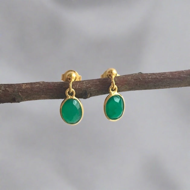 24k Gold Vermeil Green Onyx Drop Earrings
