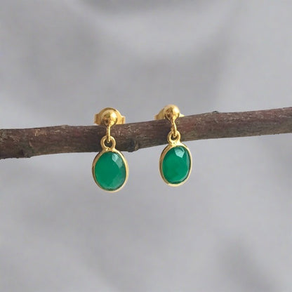 24k Gold Vermeil Green Onyx Drop Earrings