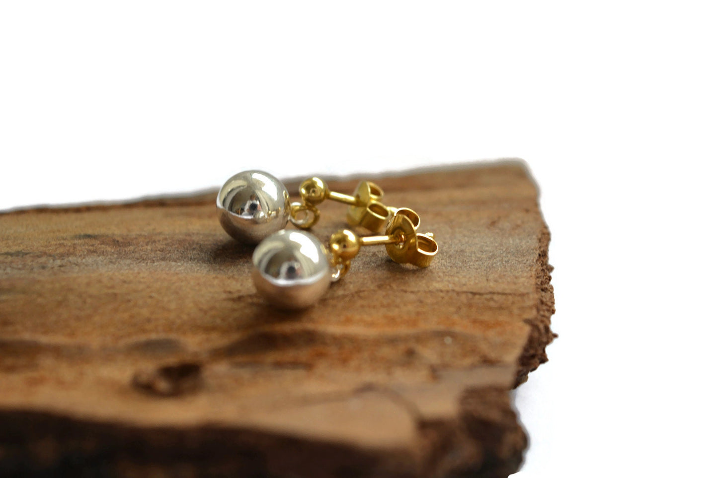Gold and Silver Ball Drop Stud Earrings