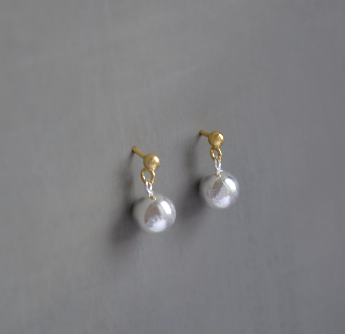 Gold and Silver Ball Drop Stud Earrings