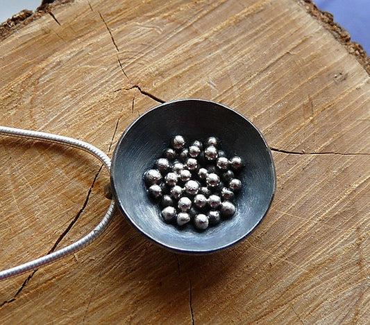 Artisan sterling silver oxidised bowl necklace pendant. MADE TO ORDER.