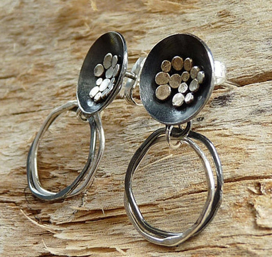 Artisan oxidised sterling silver bowl studs.