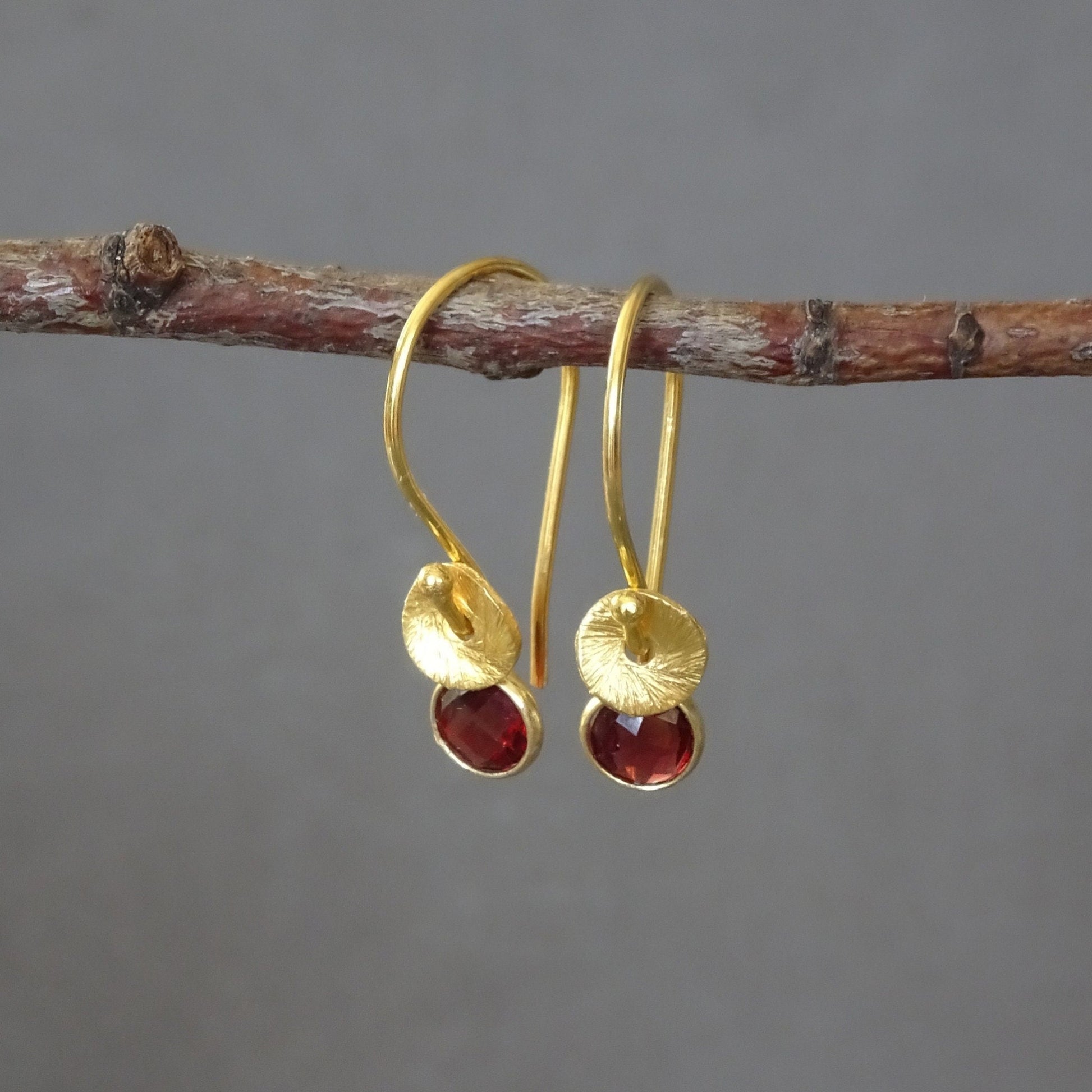 Garnet gold plated sterling silver earrings