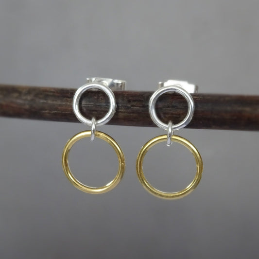 sterling silver and  gold vermeil two circle earrings