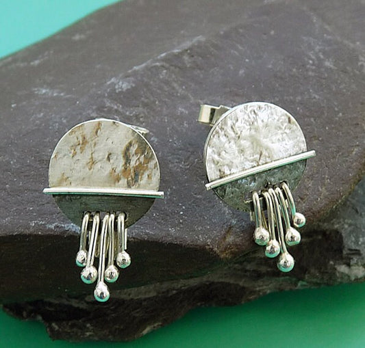 Dangle sterling silver disc stud earrings.