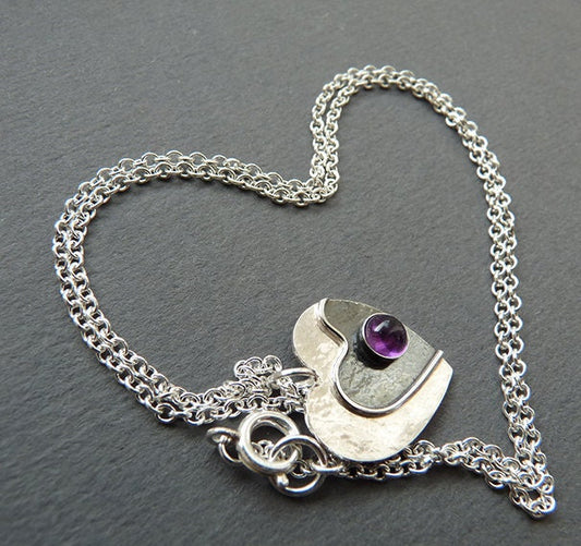 Amethyst sterling silver heart necklace.