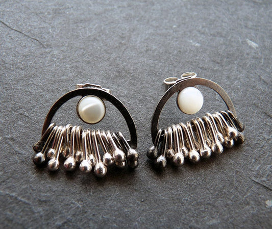 Mother of Pearl sterling silver dangle stud earrings.