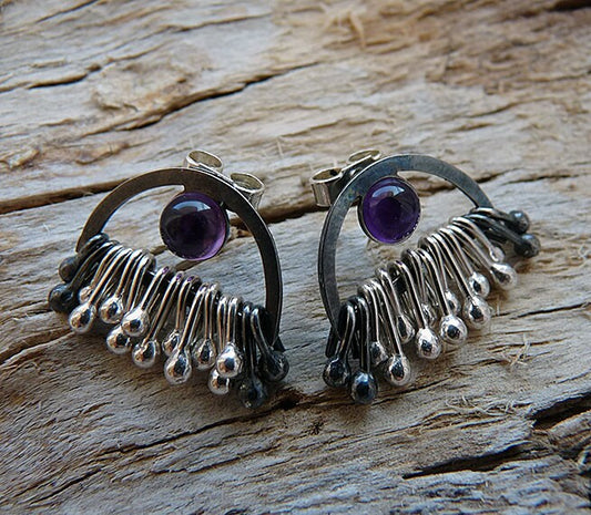 Amethyst Sterling Silver Dangle Stud Earrings