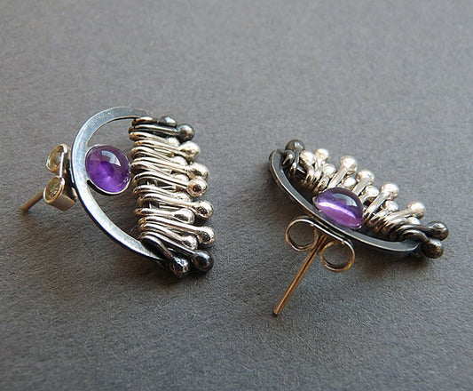 Amethyst Sterling Silver Dangle Stud Earrings