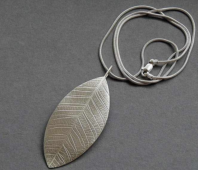 Large sterling silver leaf necklace.