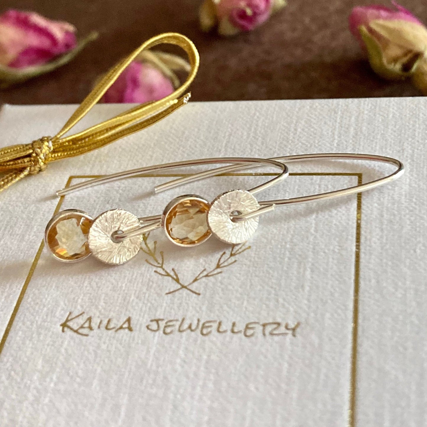 sterling silver citrine dangle earrings