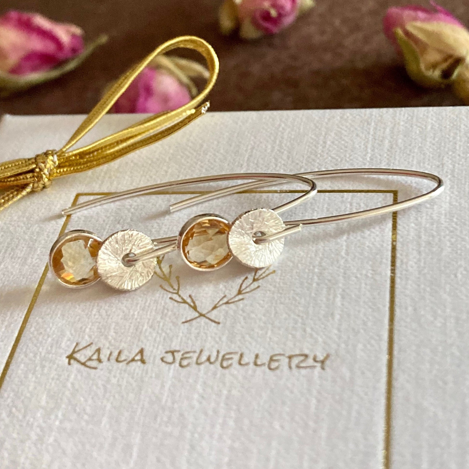 sterling silver citrine dangle earrings