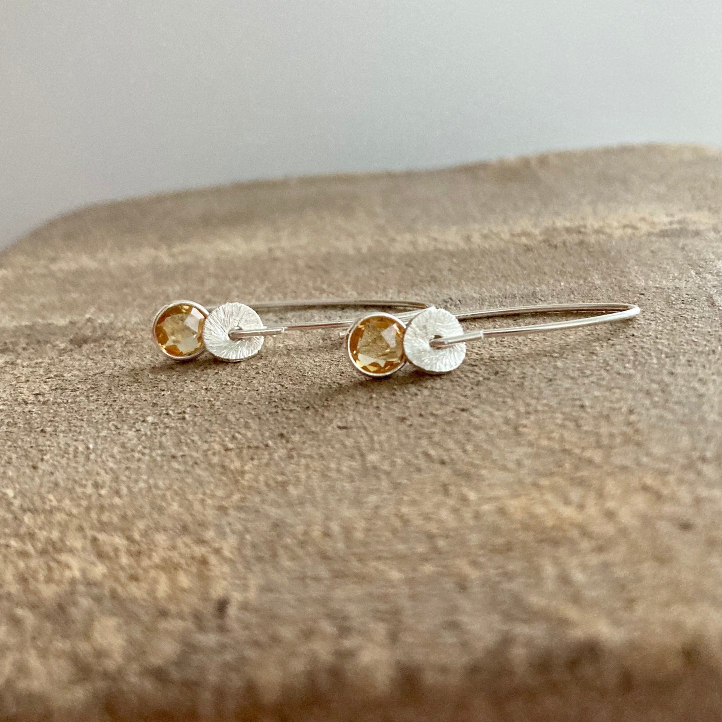 Citrine sterling silver dangle earrings.