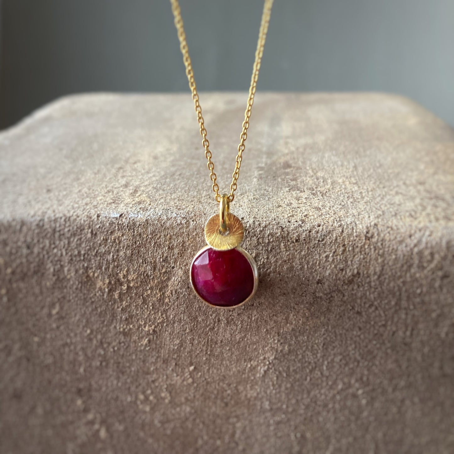 24k gold vermeil Ruby necklace pendant. July Birthstone necklace.