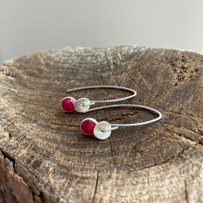 Ruby sterling silver dangle earrings. July birthstone earrings.