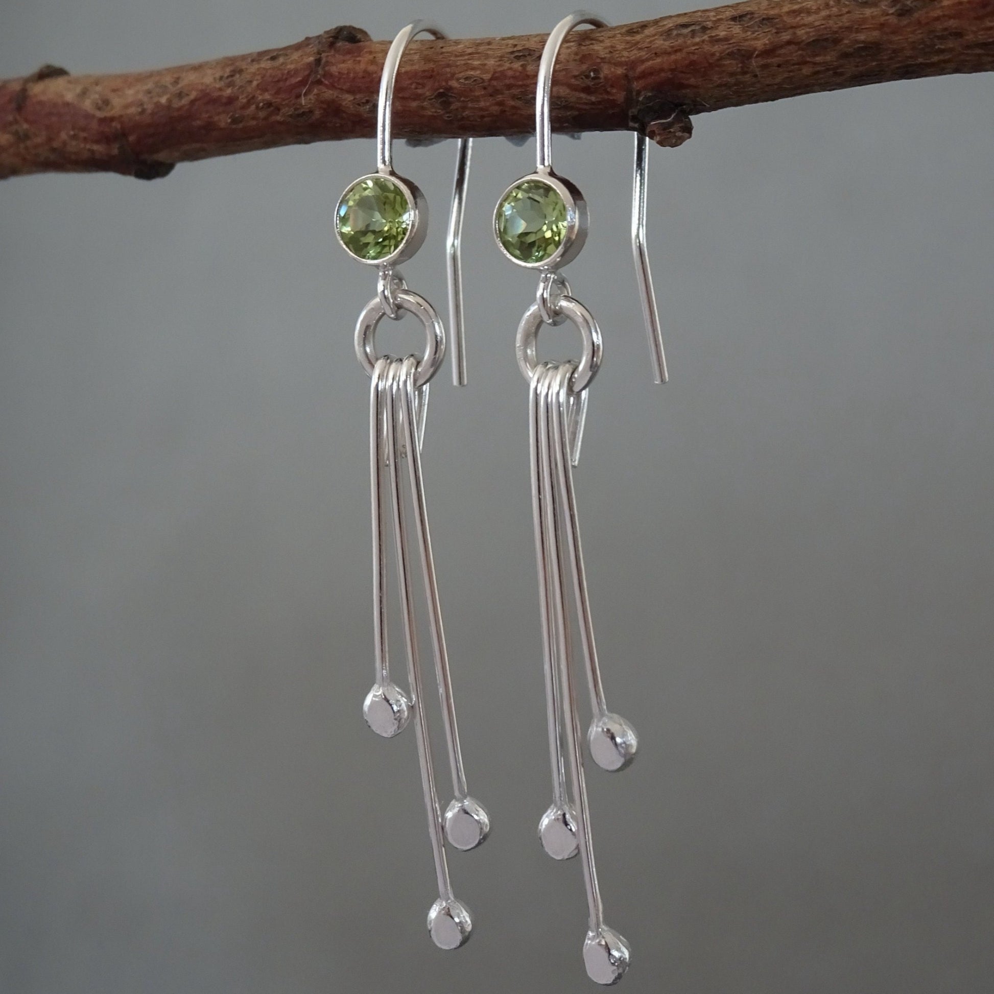 sterling silver peridot earrings with dangles