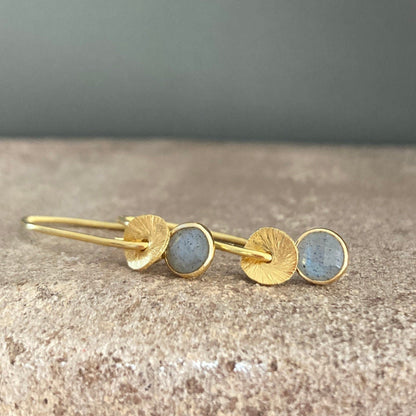 Labradorite 24k gold vermeil dangle earrings. November birthstone earrings.