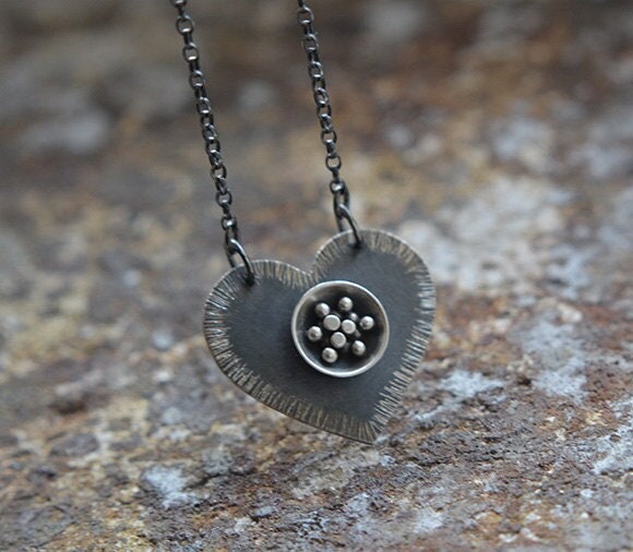 Oxidised sterling silver heart necklace.  MADE TO ORDER.