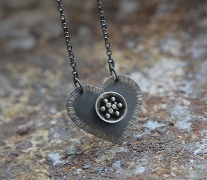 Oxidised sterling silver heart necklace.  MADE TO ORDER.