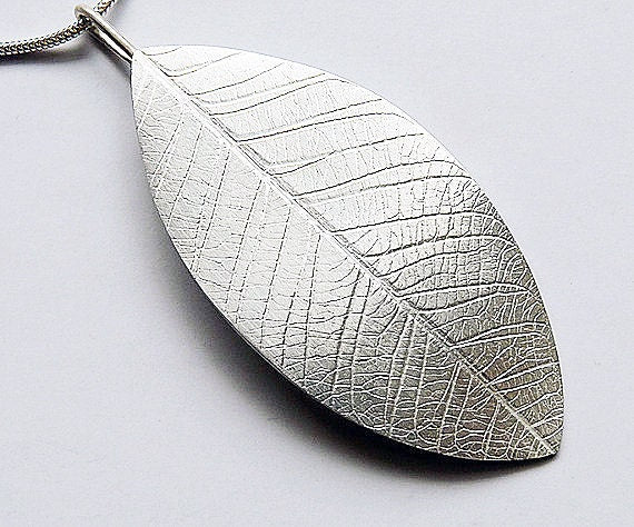Large sterling silver leaf necklace.