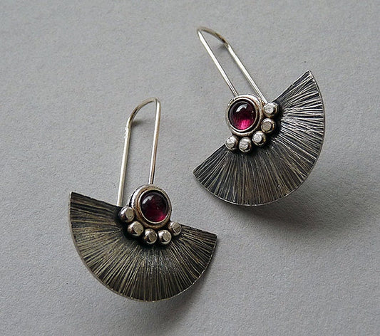 Garnet Fan Sterling Silver Earrings