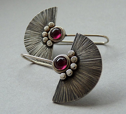 Garnet Fan Sterling Silver Earrings