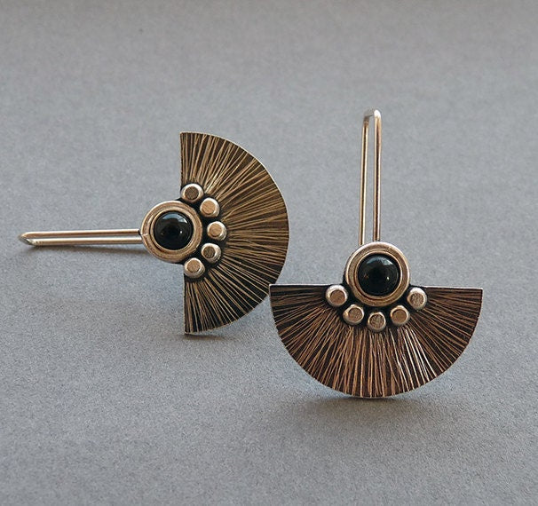 Black onyx sterling silver fan earrings.