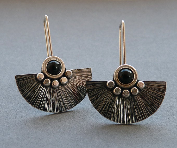 Black onyx sterling silver fan earrings.