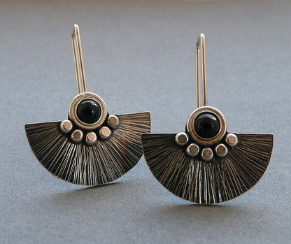 Black onyx sterling silver fan earrings.