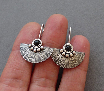 Black onyx sterling silver fan earrings.