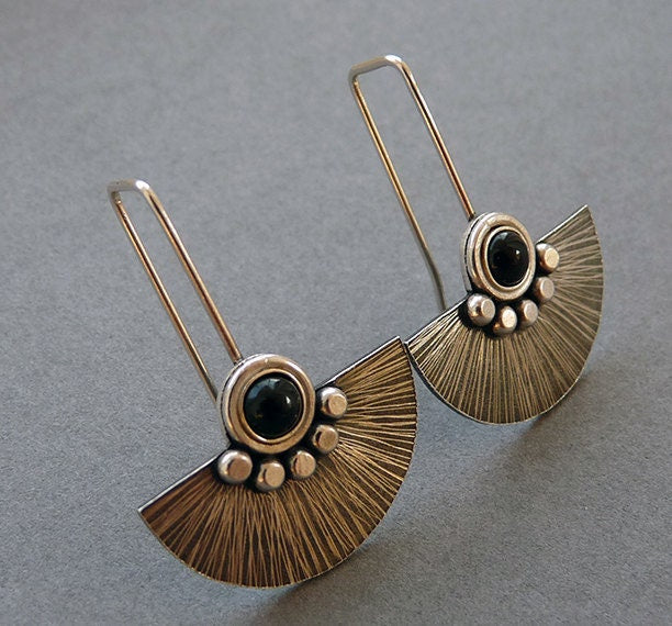 Black onyx sterling silver fan earrings.