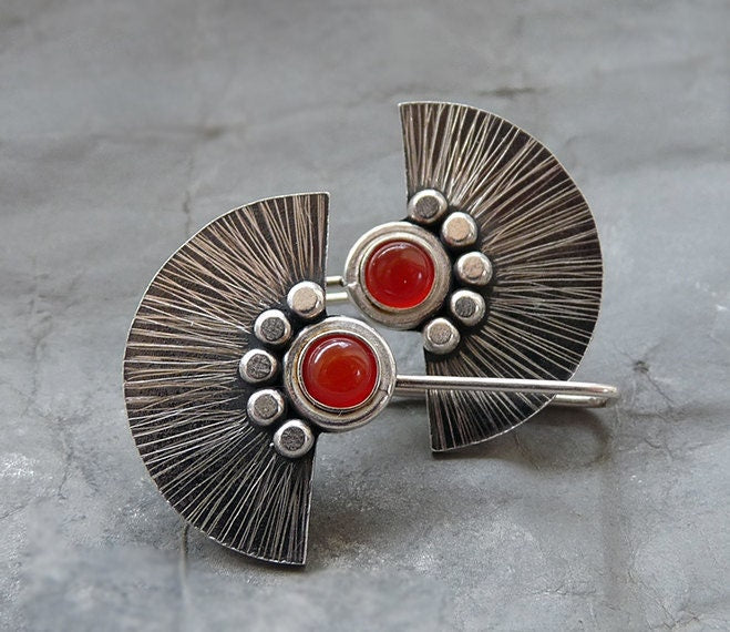 Carnelian sterling silver fan earrings.