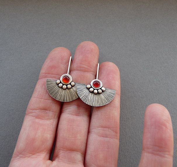 Carnelian sterling silver fan earrings.