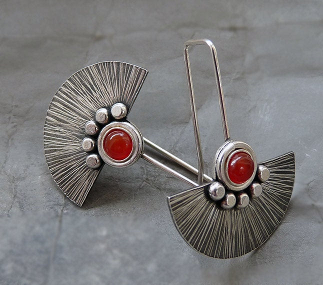 Carnelian sterling silver fan earrings.