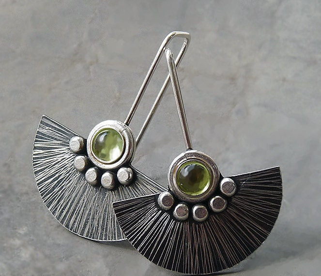 Peridot sterling silver fan earrings.