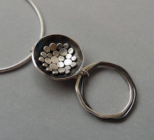Handmade oxidised sterling silver bowl pendant necklace.