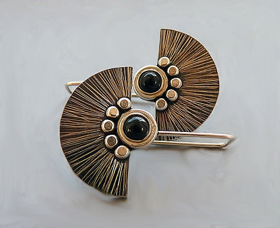 Black onyx sterling silver fan earrings.