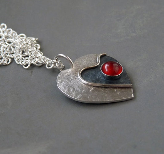 Carnelian sterling silver heart necklace.