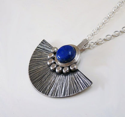 Lapis lazuli sterling silver fan necklace.  MADE TO ORDER.
