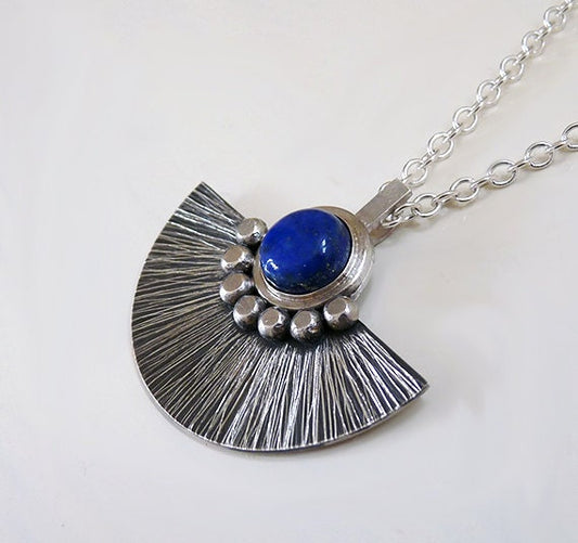 Lapis lazuli sterling silver fan necklace.  MADE TO ORDER.
