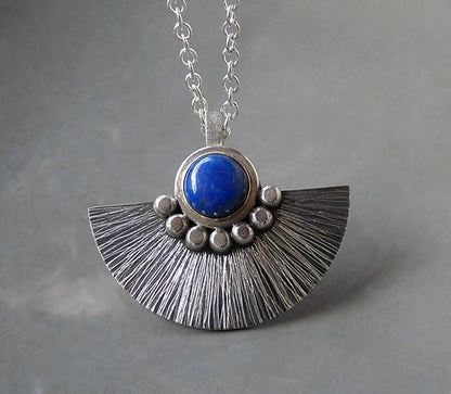 Lapis lazuli sterling silver fan necklace.  MADE TO ORDER.