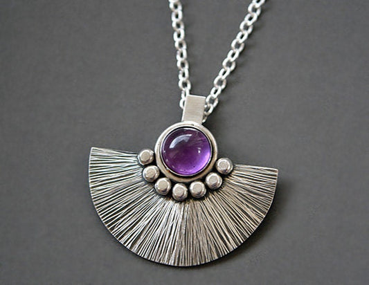 Artisan Amethyst sterling silver fan necklace.