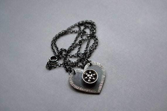 Oxidised sterling silver heart necklace.  MADE TO ORDER.