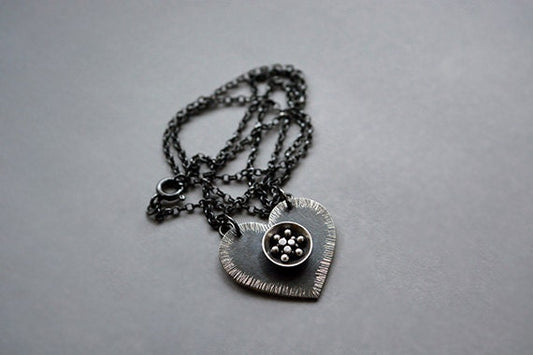 Oxidised sterling silver heart necklace.  MADE TO ORDER.