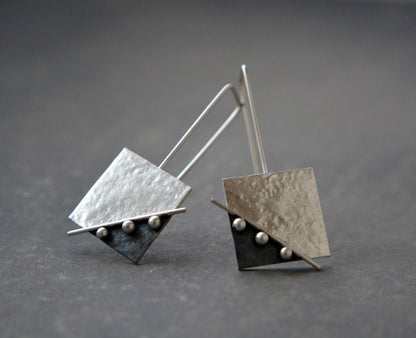 Sterling sterling silver square textured earrings. MADE TO ORDER.